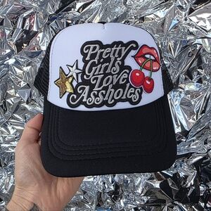 Trendy Black and White Trucker Hat with Fun Patches